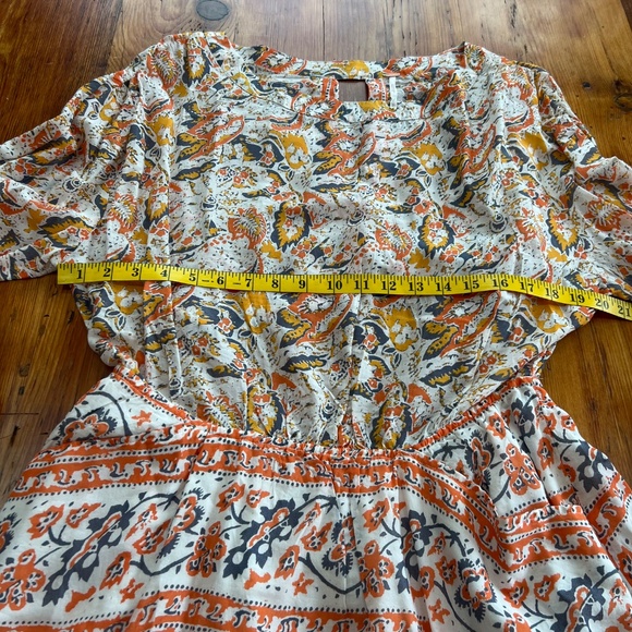 Free People Silver Sun‎ Cutout Print Dress size large orange ivory boho EUC - Picture 16 of 16
